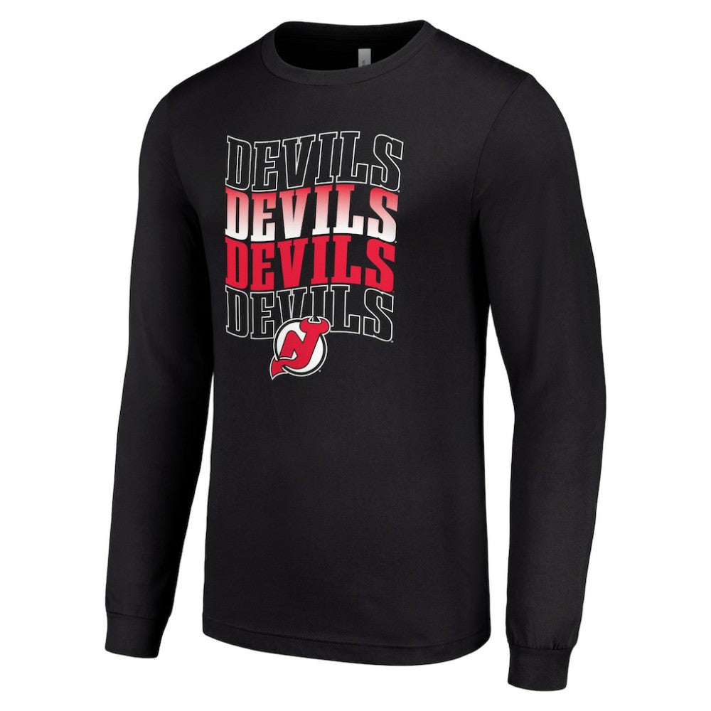 NHL New Jersey Devils Starter Four Team Name Logo Long Sleeve Graphic T-Shirt - Black