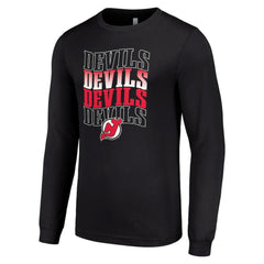 NHL New Jersey Devils Starter Four Team Name Logo Long Sleeve Graphic T-Shirt - Black