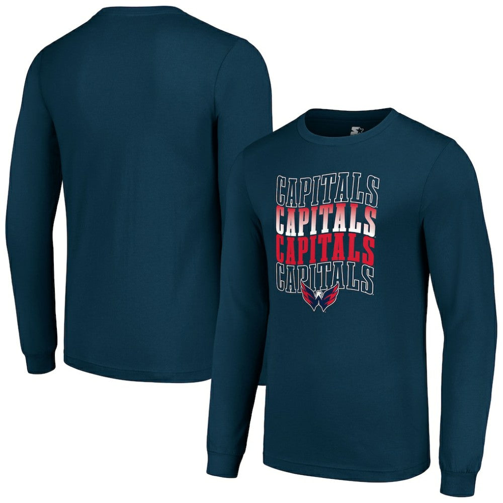 NHL Washington Capitals Starter Four Team Name Logo Long Sleeve Graphic T-Shirt - Navy