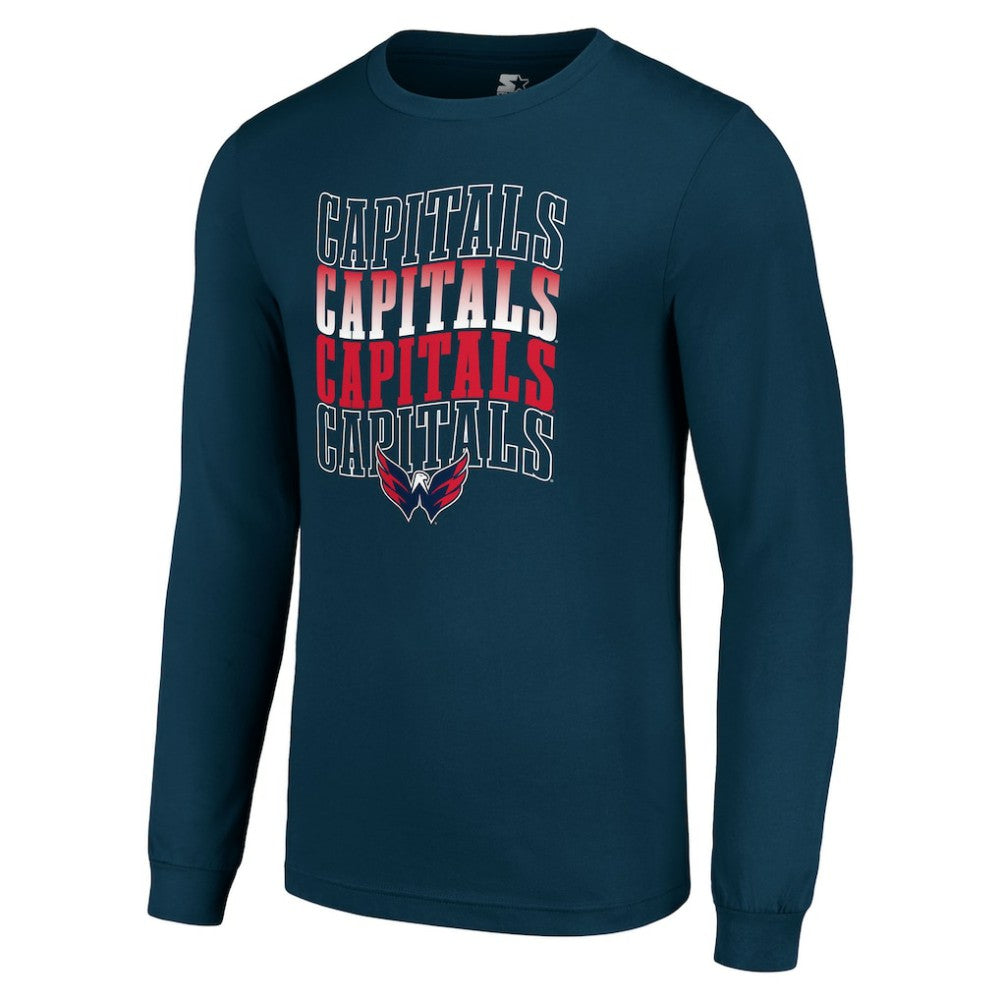 NHL Washington Capitals Starter Four Team Name Logo Long Sleeve Graphic T-Shirt - Navy