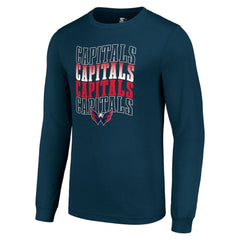 NHL Washington Capitals Starter Four Team Name Logo Long Sleeve Graphic T-Shirt - Navy