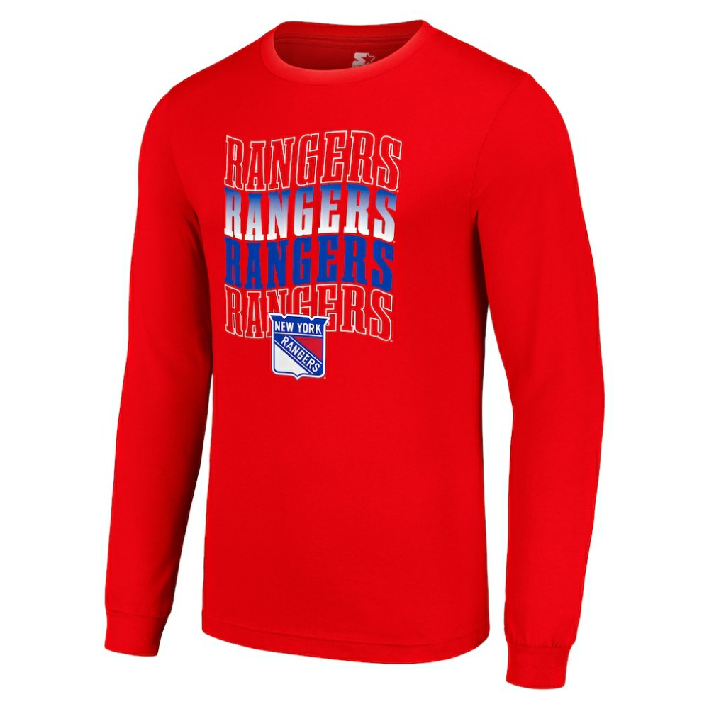 NHL New York Rangers Starter Four Team Name Logo Long Sleeve Graphic T-Shirt - Red