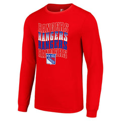 NHL New York Rangers Starter Four Team Name Logo Long Sleeve Graphic T-Shirt - Red