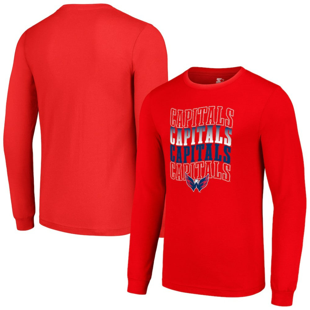 NHL Washington Capitals Starter Four Team Name Logo Long Sleeve Graphic T-Shirt - Red