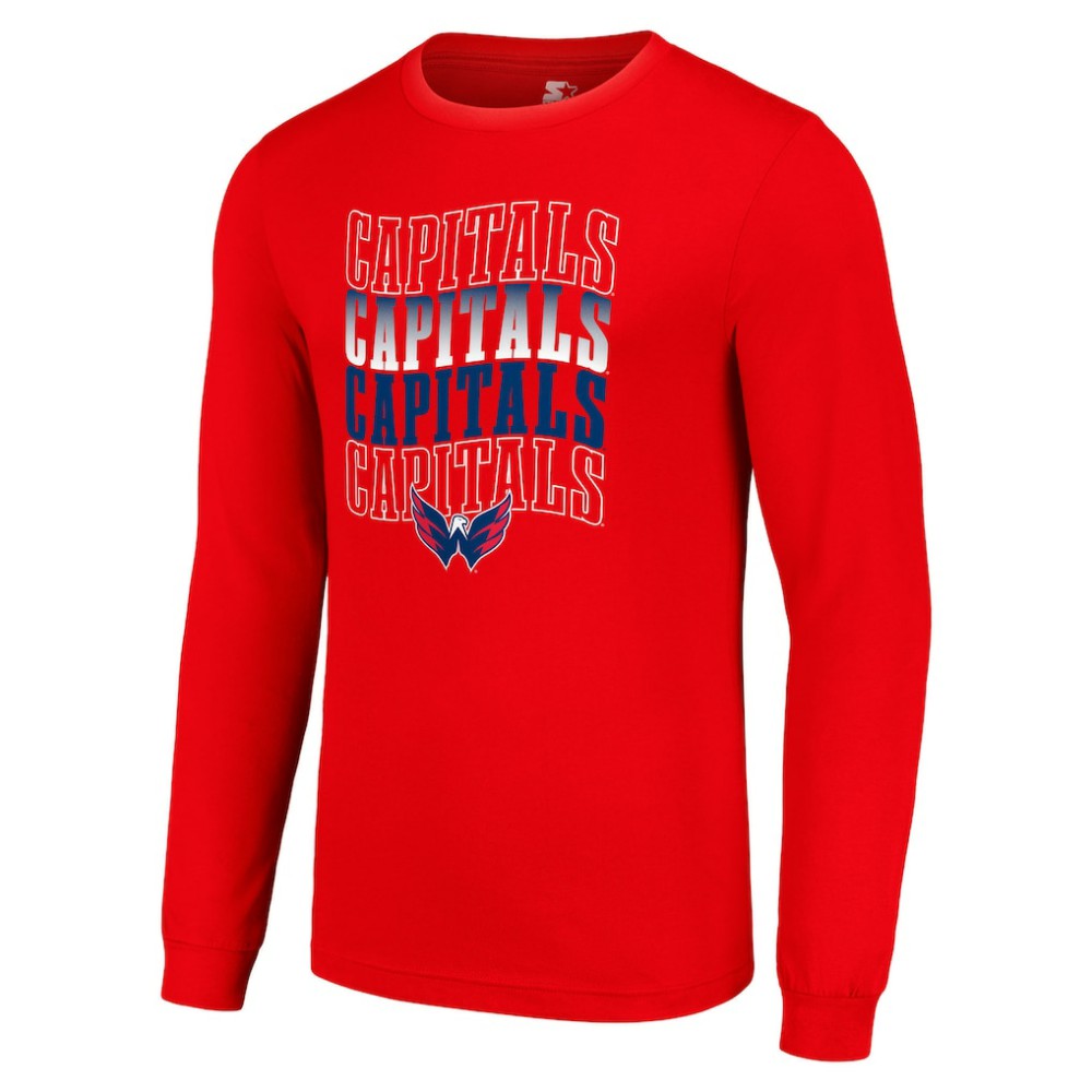 NHL Washington Capitals Starter Four Team Name Logo Long Sleeve Graphic T-Shirt - Red