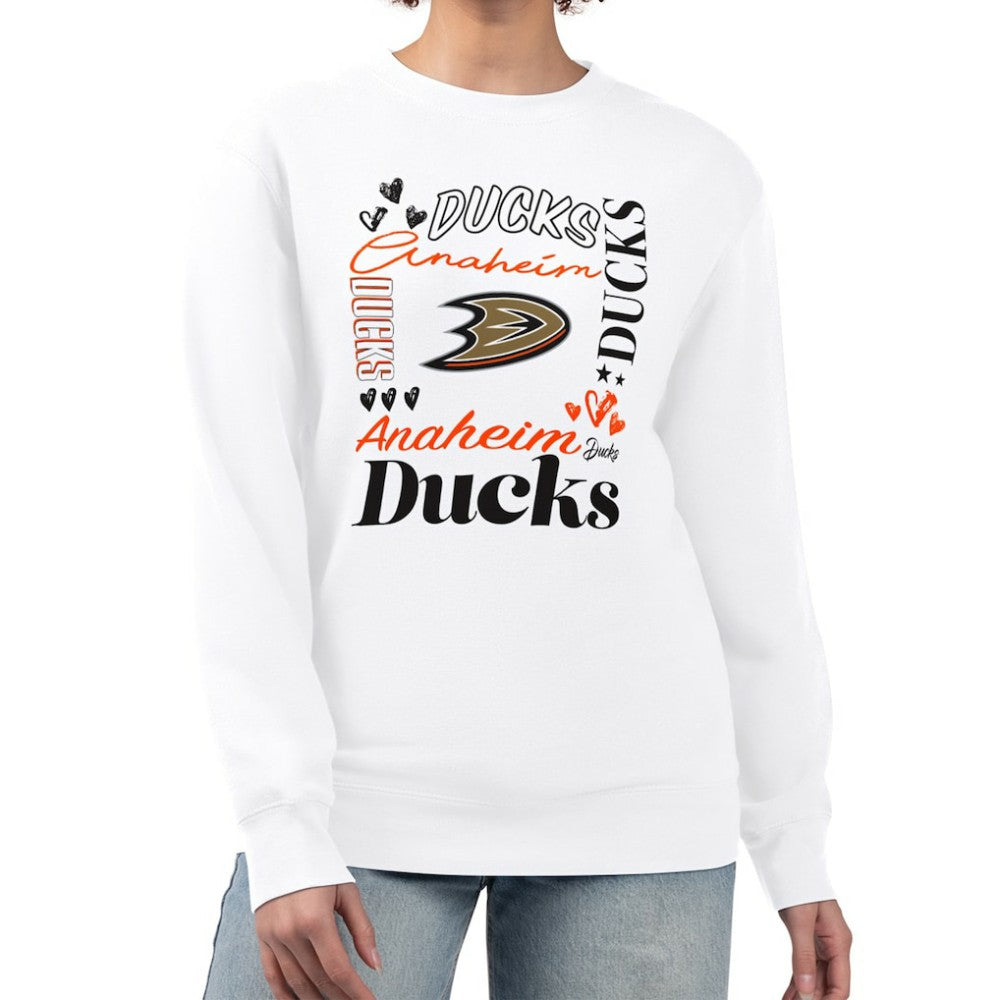 NHL Anaheim Ducks G-III 4Her by Carl Banks Women's Collage Graphic Fleece Long Sleeve Pullover Sweatshirt - White