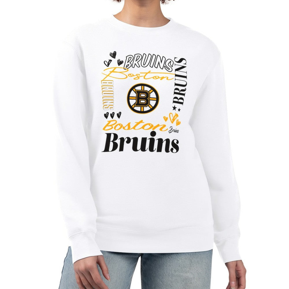NHL Boston Bruins G-III 4Her by Carl Banks Women's Collage Graphic Fleece Long Sleeve Pullover Sweatshirt - White