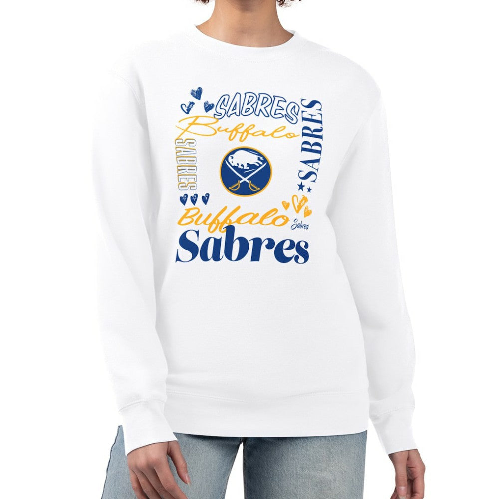NHL Buffalo Sabres G-III 4Her by Carl Banks Women's Collage Graphic Fleece Long Sleeve Pullover Sweatshirt - White