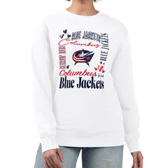 NHL Columbus Blue Jackets G-III 4Her by Carl Banks Women's Collage Graphic Fleece Long Sleeve Pullover Sweatshirt - White