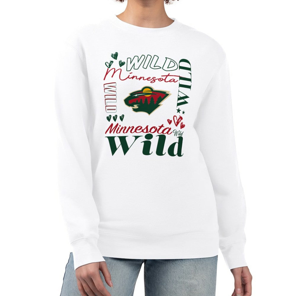 NHL Minnesota Wild G-III 4Her by Carl Banks Women's Collage Graphic Fleece Long Sleeve Pullover Sweatshirt - White