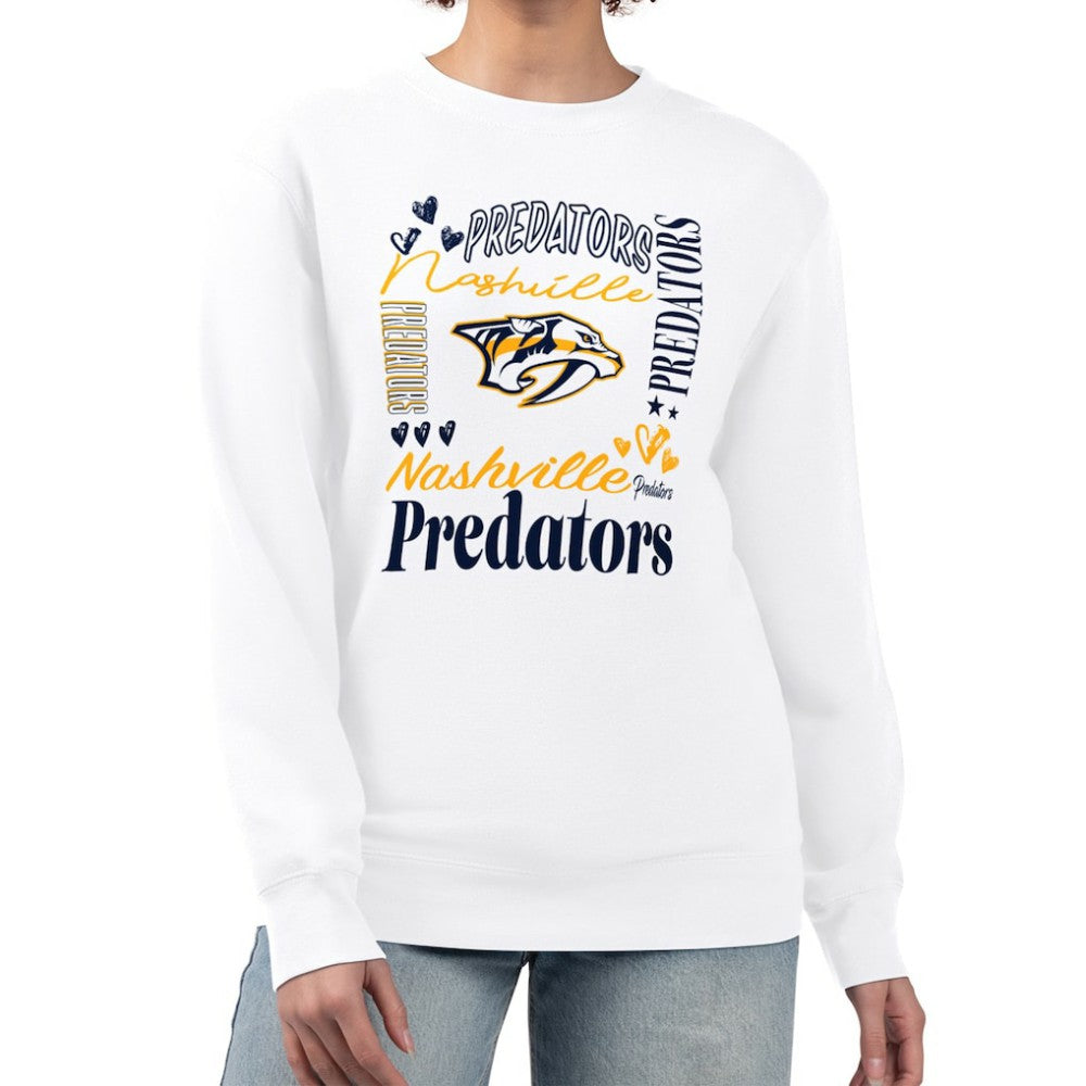 NHL Nashville Predators G-III 4Her by Carl Banks Women's Collage Graphic Fleece Long Sleeve Pullover Sweatshirt - White