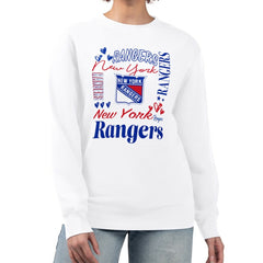 NHL New York Rangers G-III 4Her by Carl Banks Women's Collage Graphic Fleece Long Sleeve Pullover Sweatshirt - White