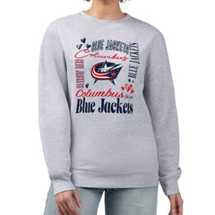 NHL Columbus Blue Jackets G-III 4Her by Carl Banks Women's Collage Graphic Fleece Long Sleeve Pullover Sweatshirt - Heather Gray