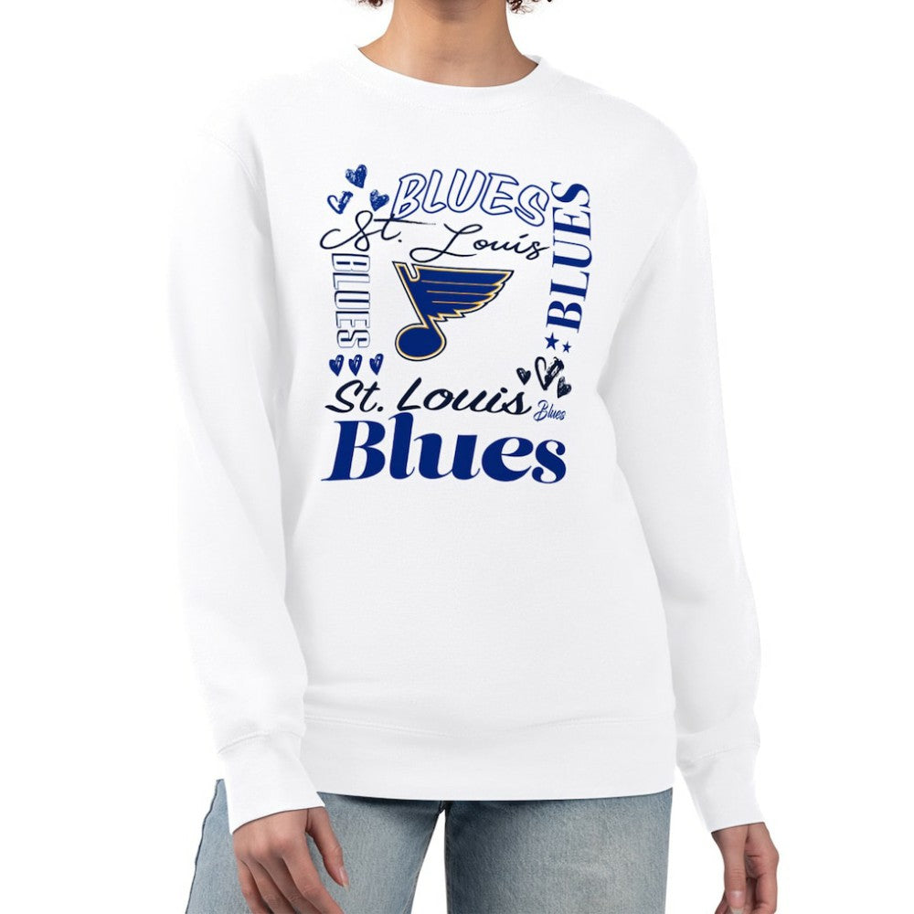NHL St. Louis Blues G-III 4Her by Carl Banks Women's Collage Graphic Fleece Long Sleeve Pullover Sweatshirt - White