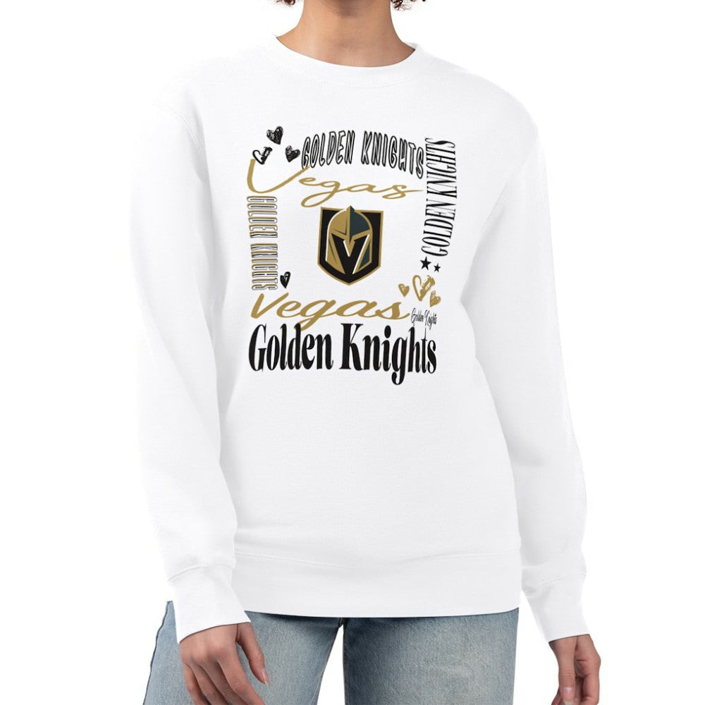 NHL Vegas Golden Knights G-III 4Her by Carl Banks Women's Collage Graphic Fleece Long Sleeve Pullover Sweatshirt - White