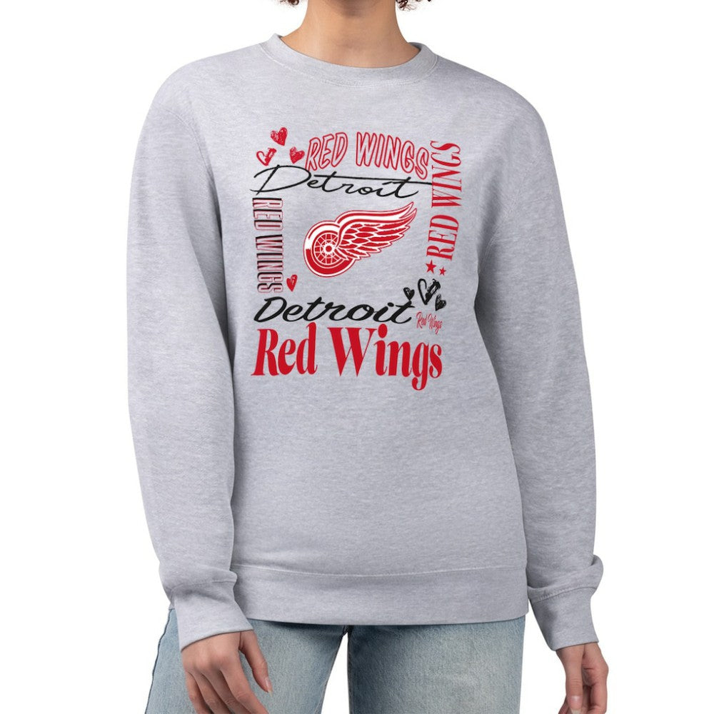NHL Detroit Red Wings G-III 4Her by Carl Banks Women's Collage Graphic Fleece Long Sleeve Pullover Sweatshirt - Heather Gray