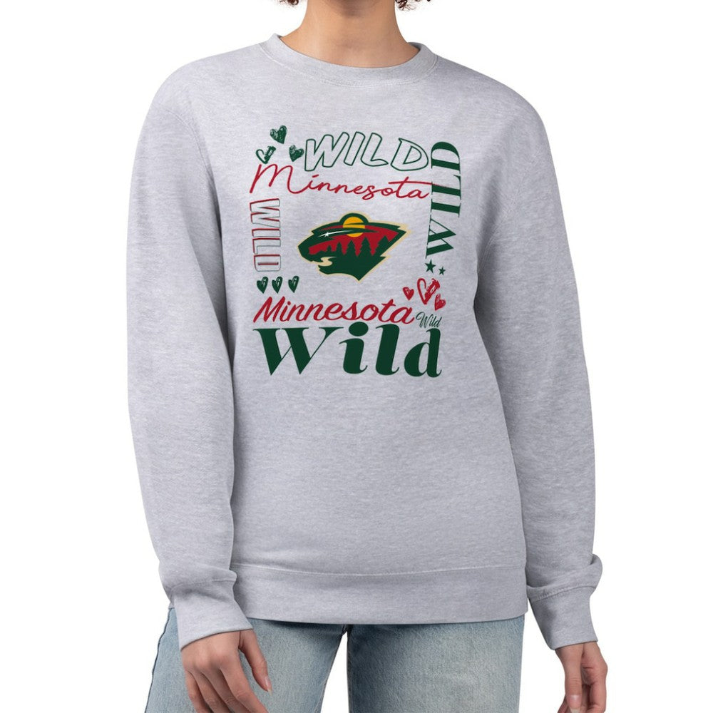 NHL Minnesota Wild G-III 4Her by Carl Banks Women's Collage Graphic Fleece Long Sleeve Pullover Sweatshirt - Heather Gray