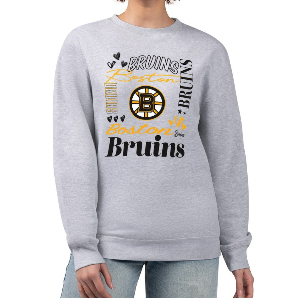 NHL Boston Bruins G-III 4Her by Carl Banks Women's Collage Graphic Fleece Long Sleeve Pullover Sweatshirt - Heather Gray