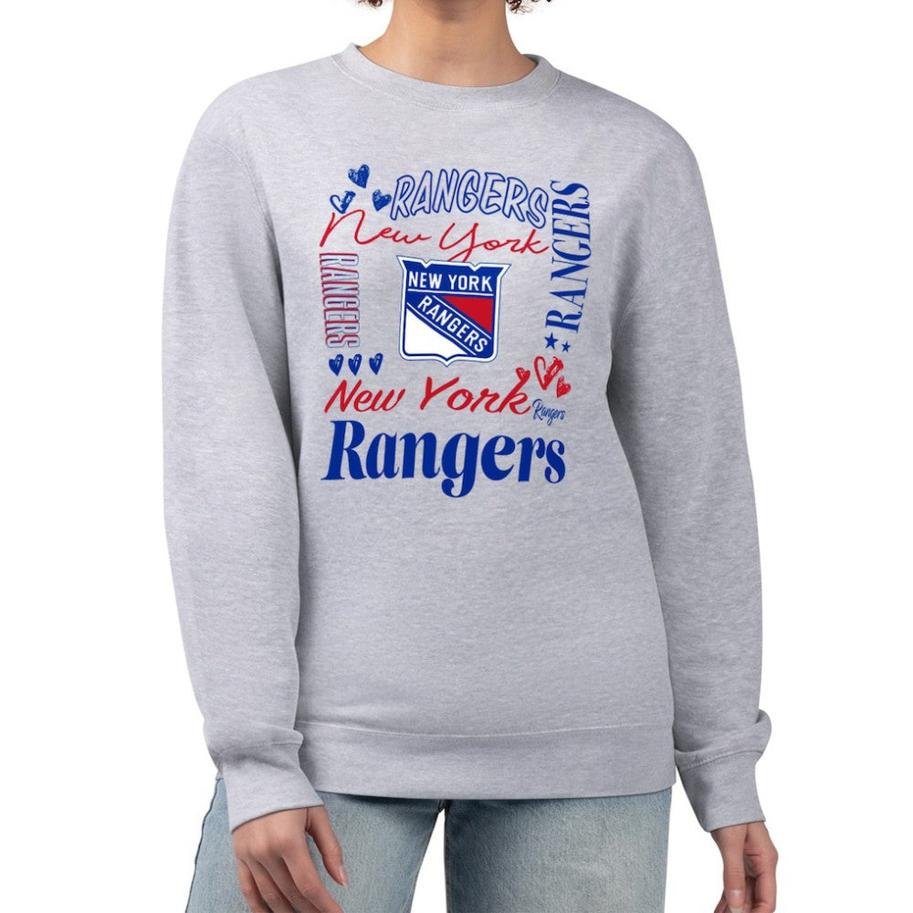 NHL New York Rangers G-III 4Her by Carl Banks Women's Collage Graphic Fleece Long Sleeve Pullover Sweatshirt - Heather Gray