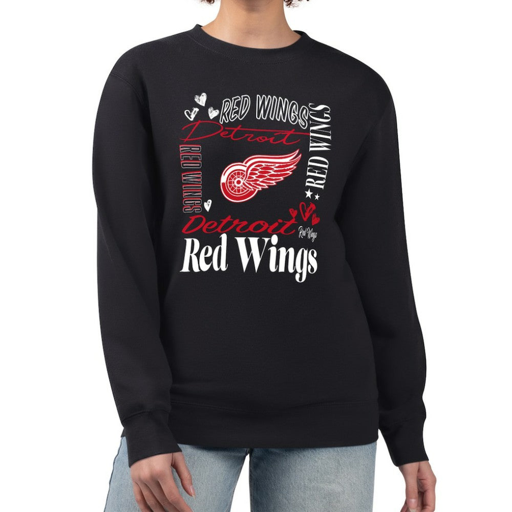 NHL Detroit Red Wings G-III 4Her by Carl Banks Women's Collage Graphic Fleece Long Sleeve Pullover Sweatshirt - Black