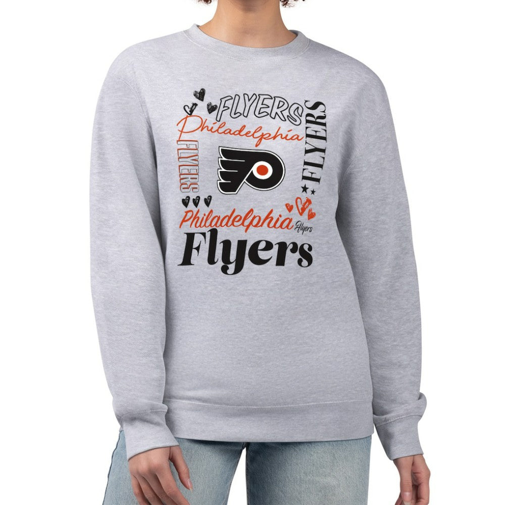 NHL Philadelphia Flyers G-III 4Her by Carl Banks Women's Collage Graphic Fleece Long Sleeve Pullover Sweatshirt - Heather Gray