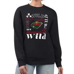 NHL Minnesota Wild G-III 4Her by Carl Banks Women's Collage Graphic Fleece Long Sleeve Pullover Sweatshirt - Black