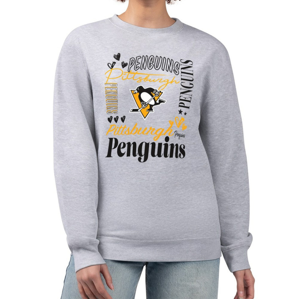 NHL Pittsburgh Penguins G-III 4Her by Carl Banks Women's Collage Graphic Fleece Long Sleeve Pullover Sweatshirt - Heather Gray