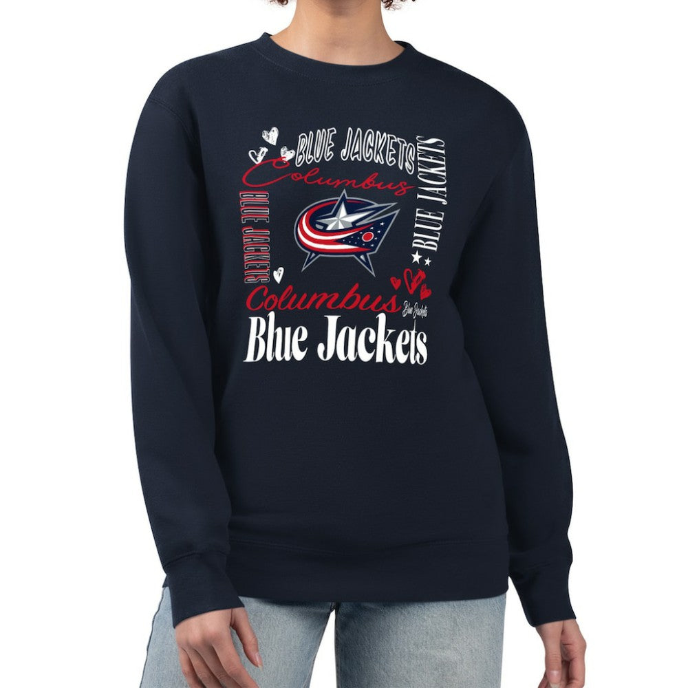 NHL Columbus Blue Jackets G-III 4Her by Carl Banks Women's Collage Graphic Fleece Long Sleeve Pullover Sweatshirt - Navy