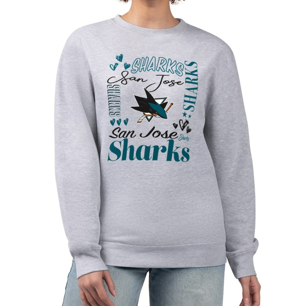 NHL San Jose Sharks G-III 4Her by Carl Banks Women's Collage Graphic Fleece Long Sleeve Pullover Sweatshirt - Heather Gray