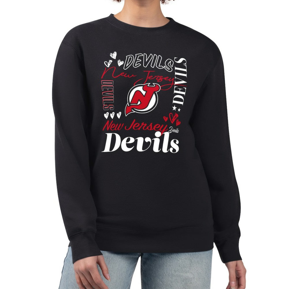 NHL New Jersey Devils G-III 4Her by Carl Banks Women's Collage Graphic Fleece Long Sleeve Pullover Sweatshirt - Black