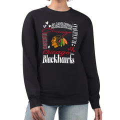 NHL Chicago Blackhawks G-III 4Her by Carl Banks Women's Collage Graphic Fleece Long Sleeve Pullover Sweatshirt - Black