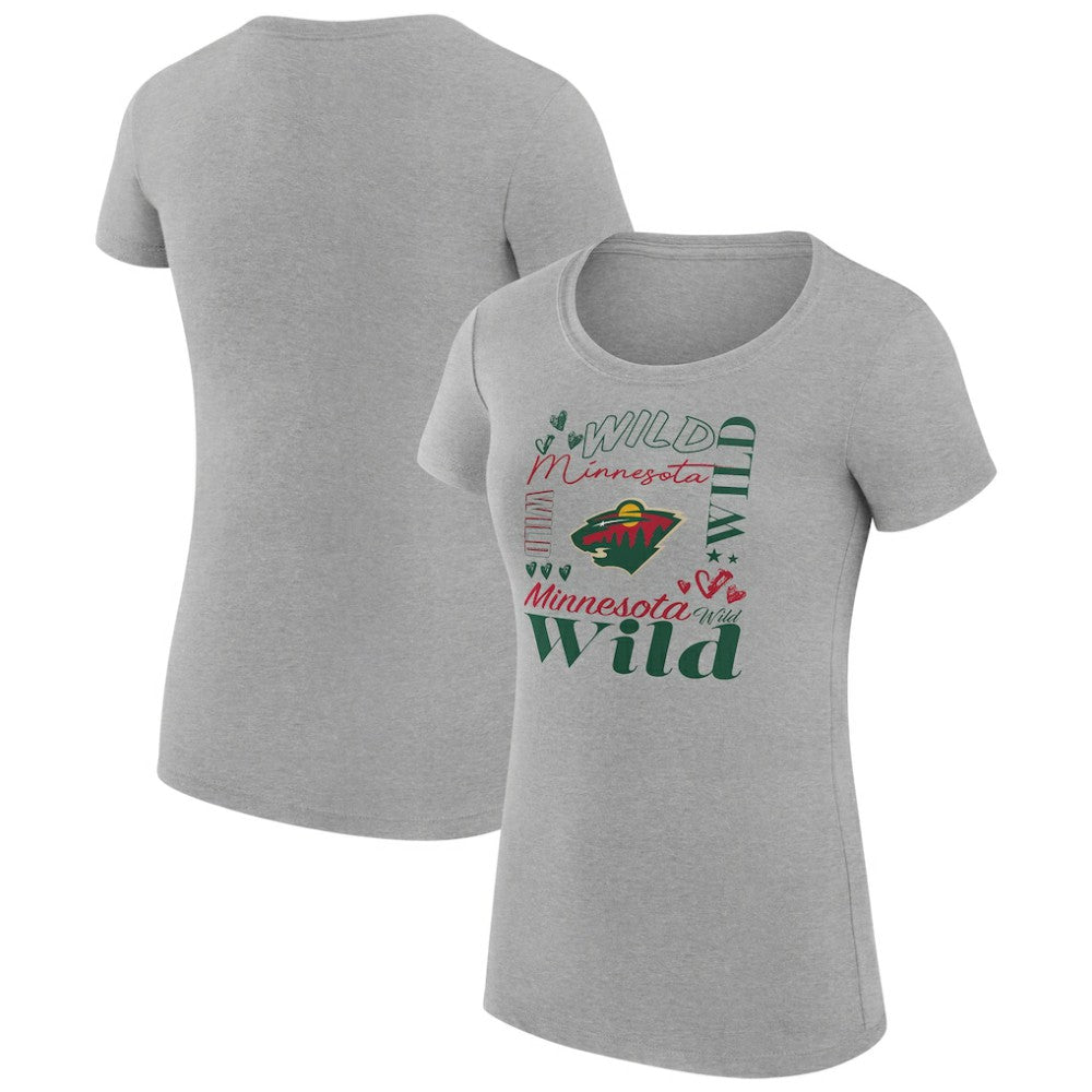 NHL Minnesota Wild G-III 4Her by Carl Banks Women's Super-Slim Fit Lightweight Collage Team Graphic T-Shirt - Heather Gray