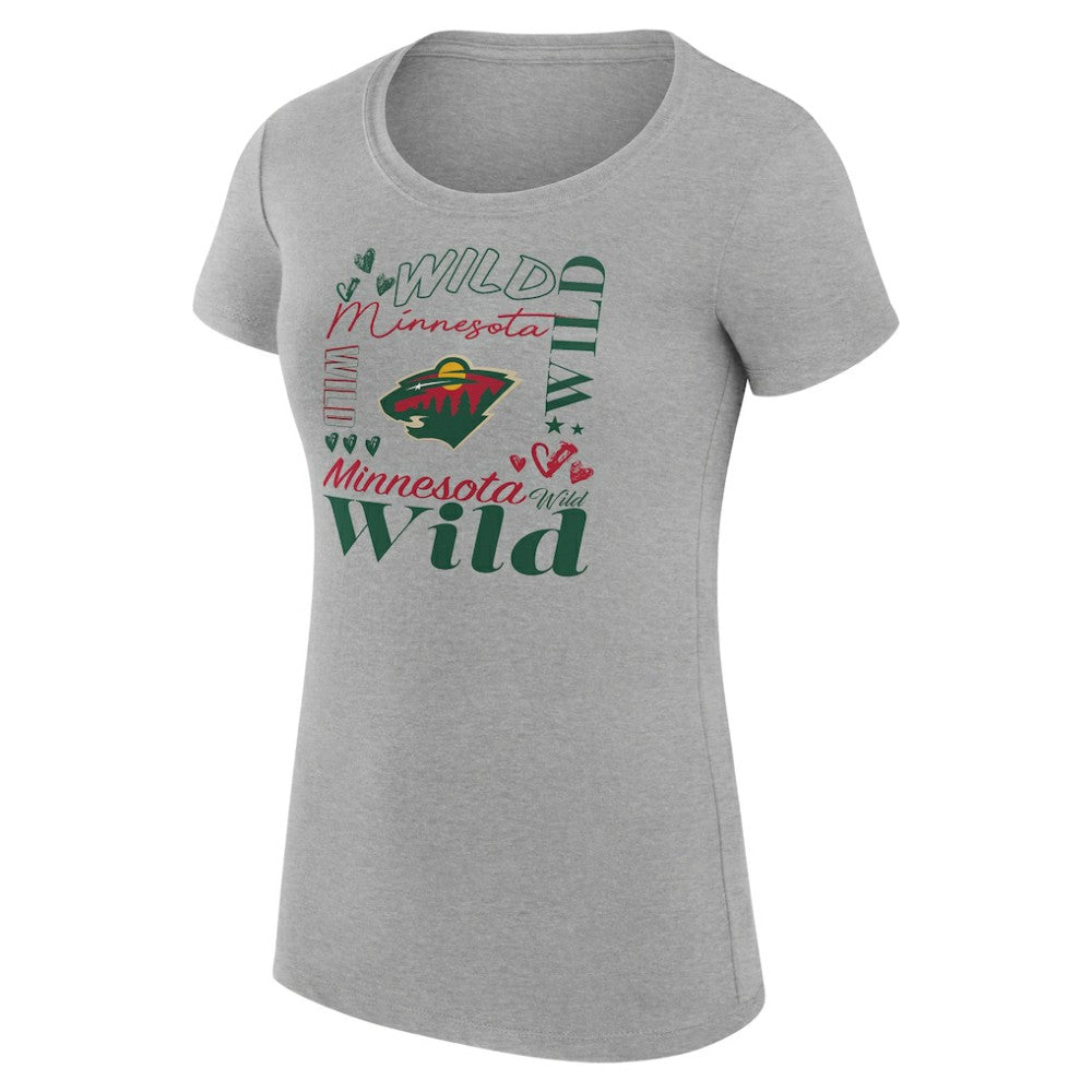 NHL Minnesota Wild G-III 4Her by Carl Banks Women's Super-Slim Fit Lightweight Collage Team Graphic T-Shirt - Heather Gray