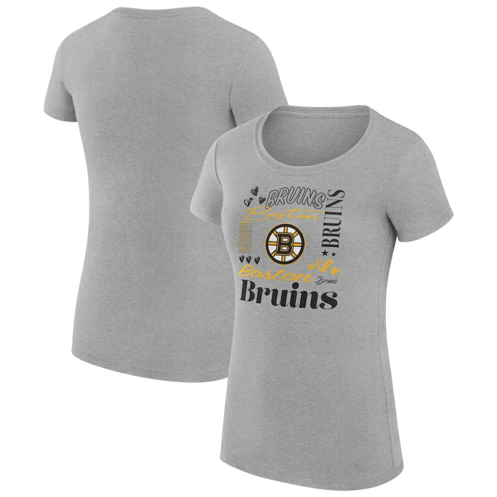 NHL Boston Bruins G-III 4Her by Carl Banks Women's Super-Slim Fit Lightweight Collage Team Graphic T-Shirt - Heather Gray