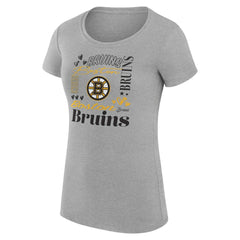 NHL Boston Bruins G-III 4Her by Carl Banks Women's Super-Slim Fit Lightweight Collage Team Graphic T-Shirt - Heather Gray
