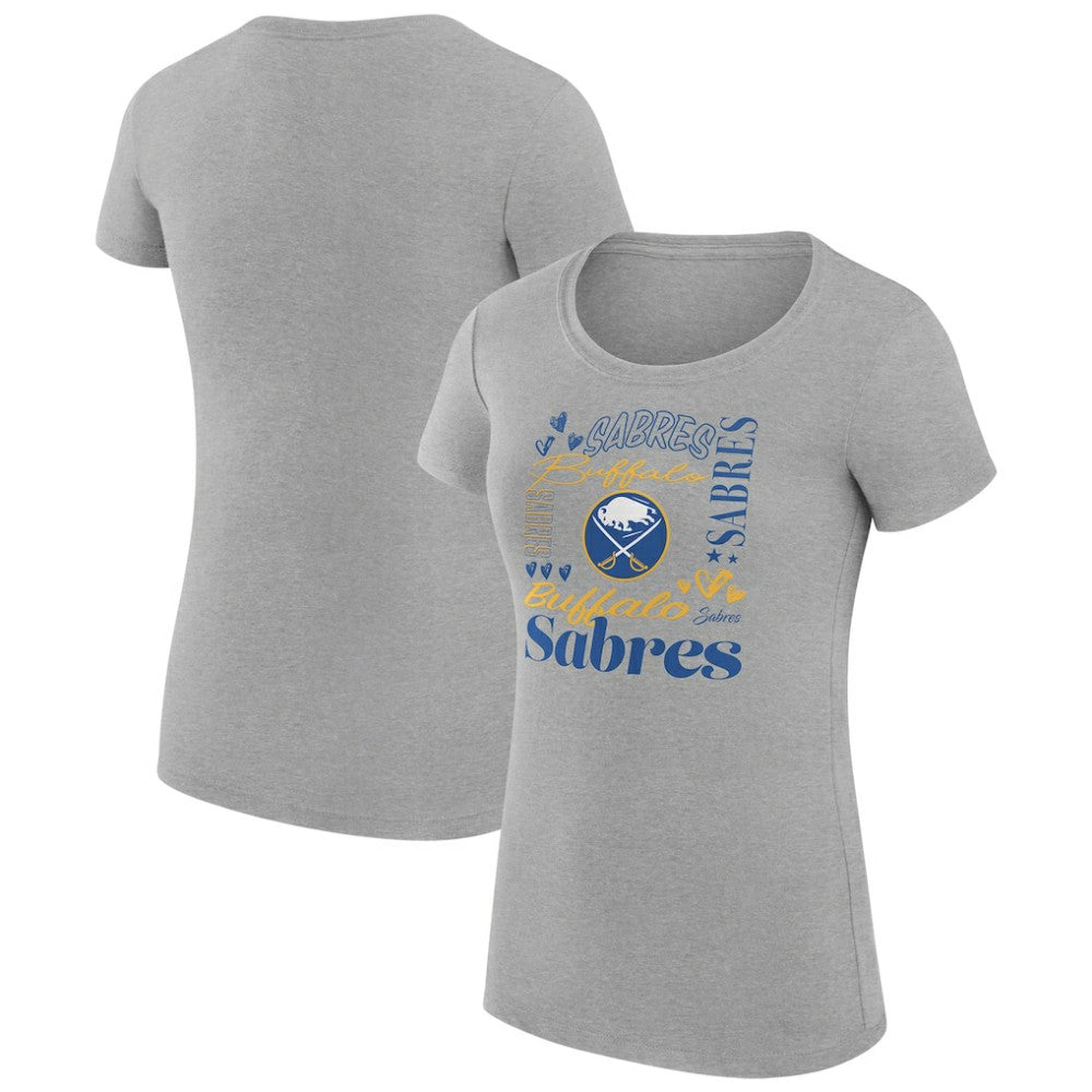 NHL Buffalo Sabres G-III 4Her by Carl Banks Women's Super-Slim Fit Lightweight Collage Team Graphic T-Shirt - Heather Gray