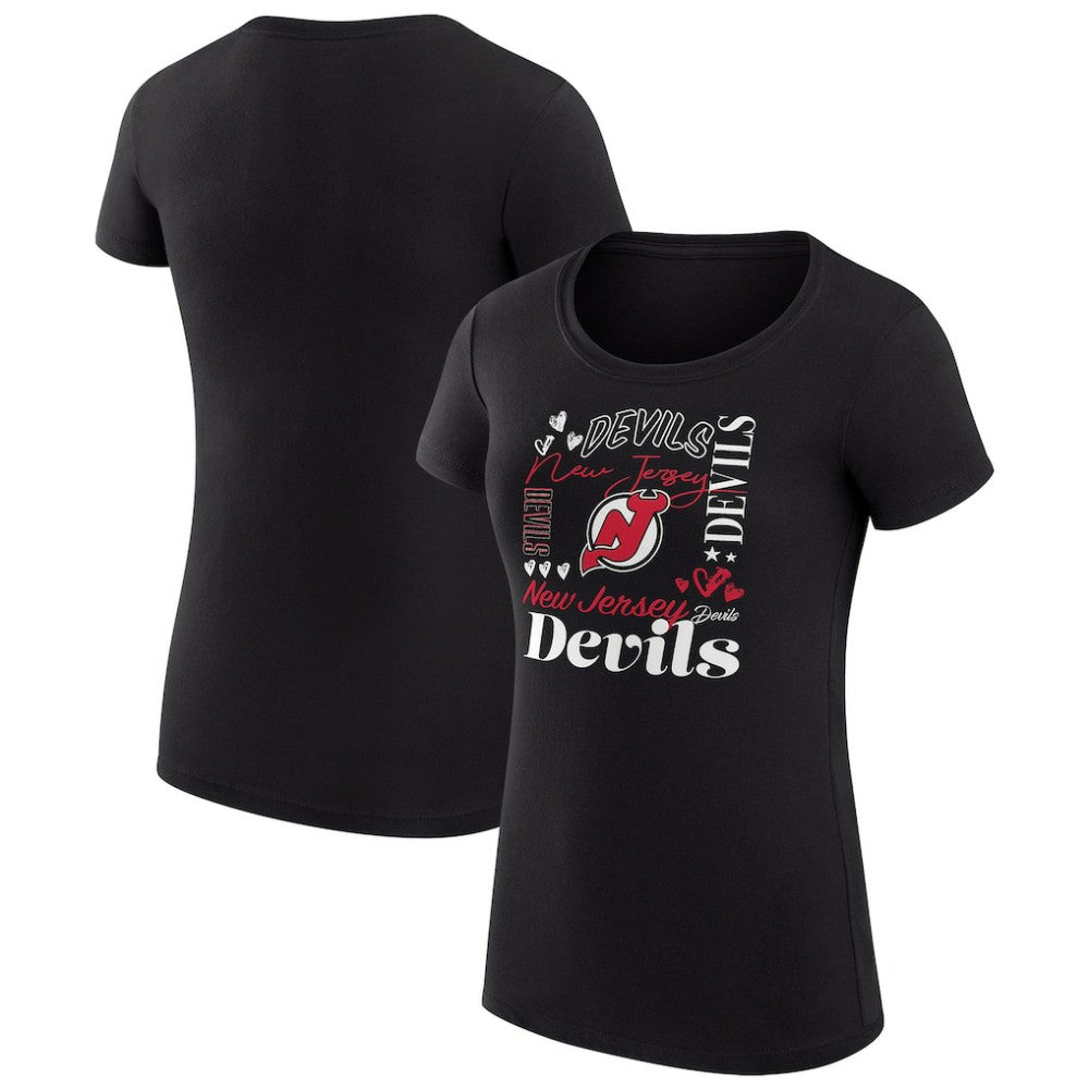 NHL New Jersey Devils G-III 4Her by Carl Banks Women's Super-Slim Fit Lightweight Collage Team Graphic T-Shirt - Black