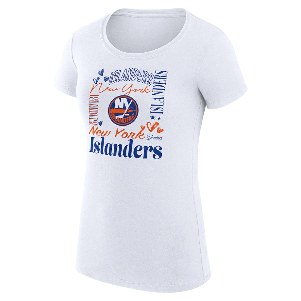 NHL New York Islanders G-III 4Her by Carl Banks Women's Super-Slim Fit Lightweight Collage Team Graphic T-Shirt - White