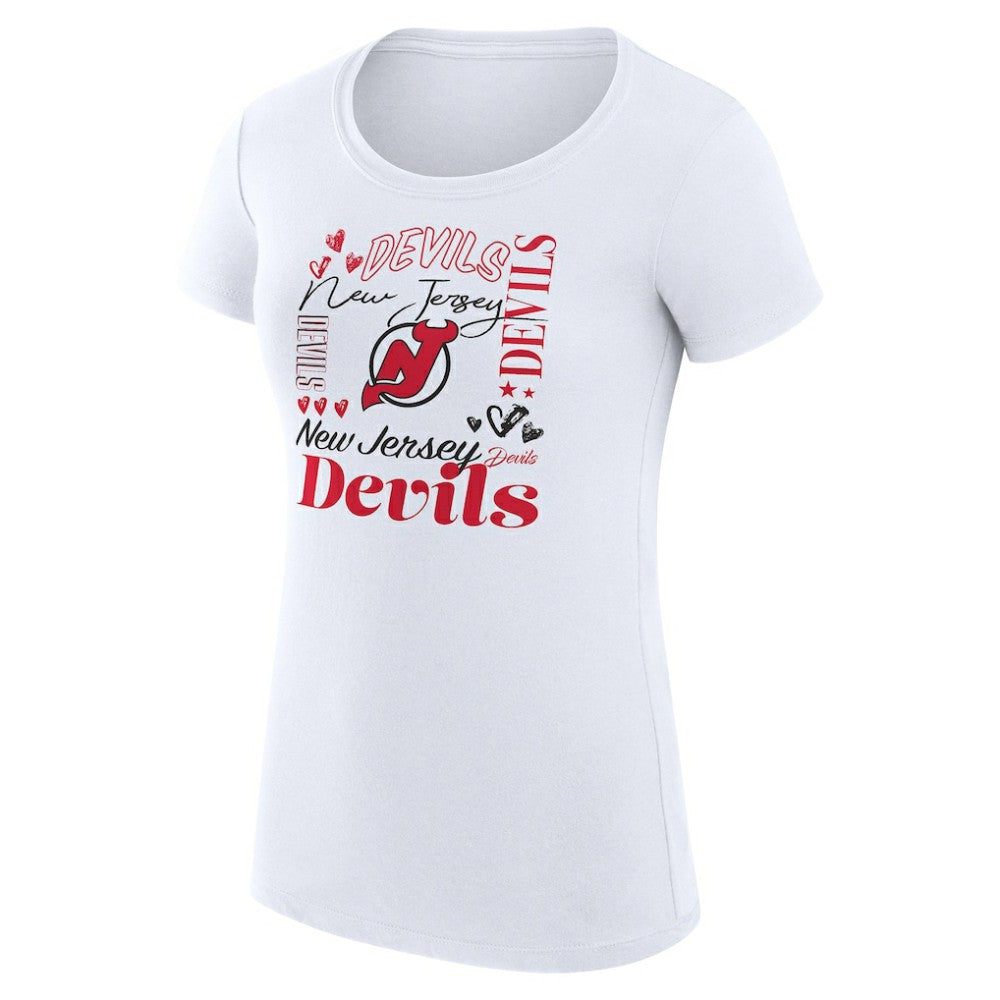 NHL New Jersey Devils G-III 4Her by Carl Banks Women's Super-Slim Fit Lightweight Collage Team Graphic T-Shirt - White