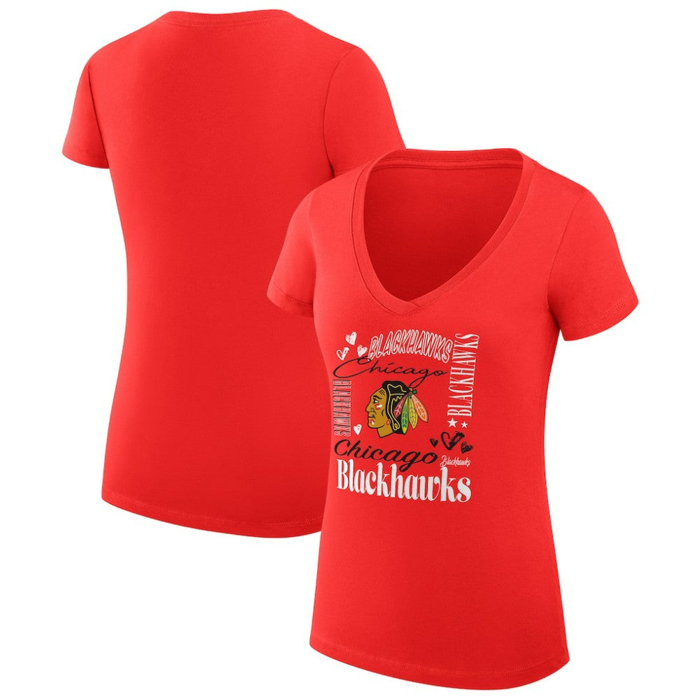 NHL Chicago Blackhawks G-III 4Her by Carl Banks Women's Super-Slim Fit Lightweight Collage Team Graphic T-Shirt - Red