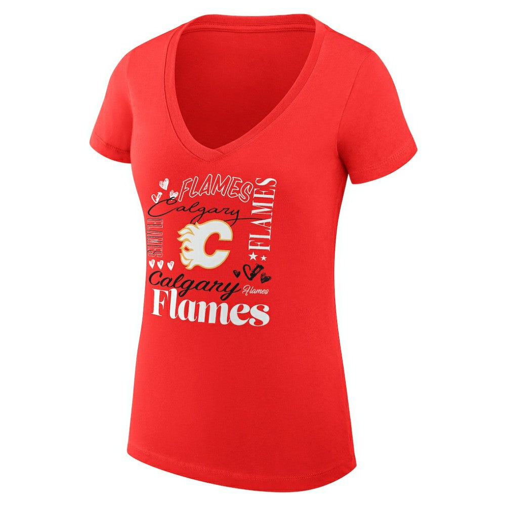 NHL Calgary Flames G-III 4Her by Carl Banks Women's Super-Slim Fit Lightweight Collage Team Graphic T-Shirt - Red