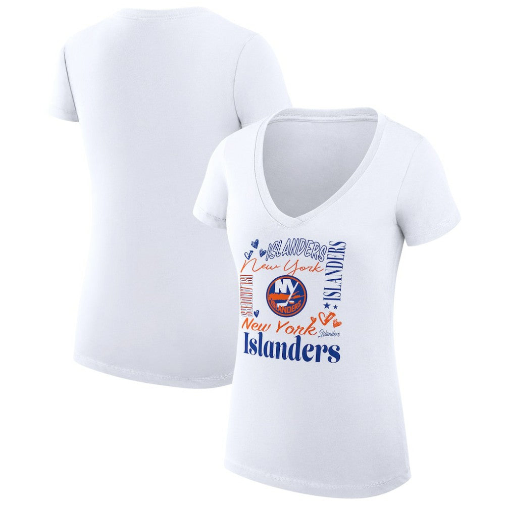 NHL New York Islanders G-III 4Her by Carl Banks Women's Super-Slim Fit Lightweight Collage Team Graphic T-Shirt - White