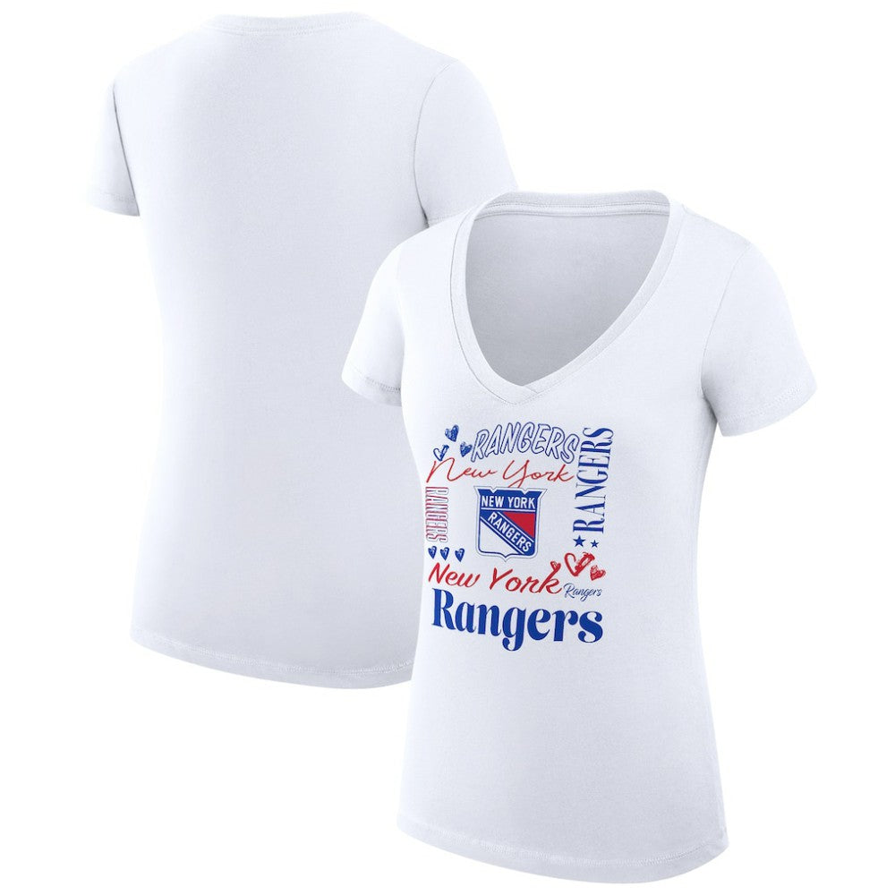 NHL New York Rangers G-III 4Her by Carl Banks Women's Super-Slim Fit Lightweight Collage Team Graphic T-Shirt - White