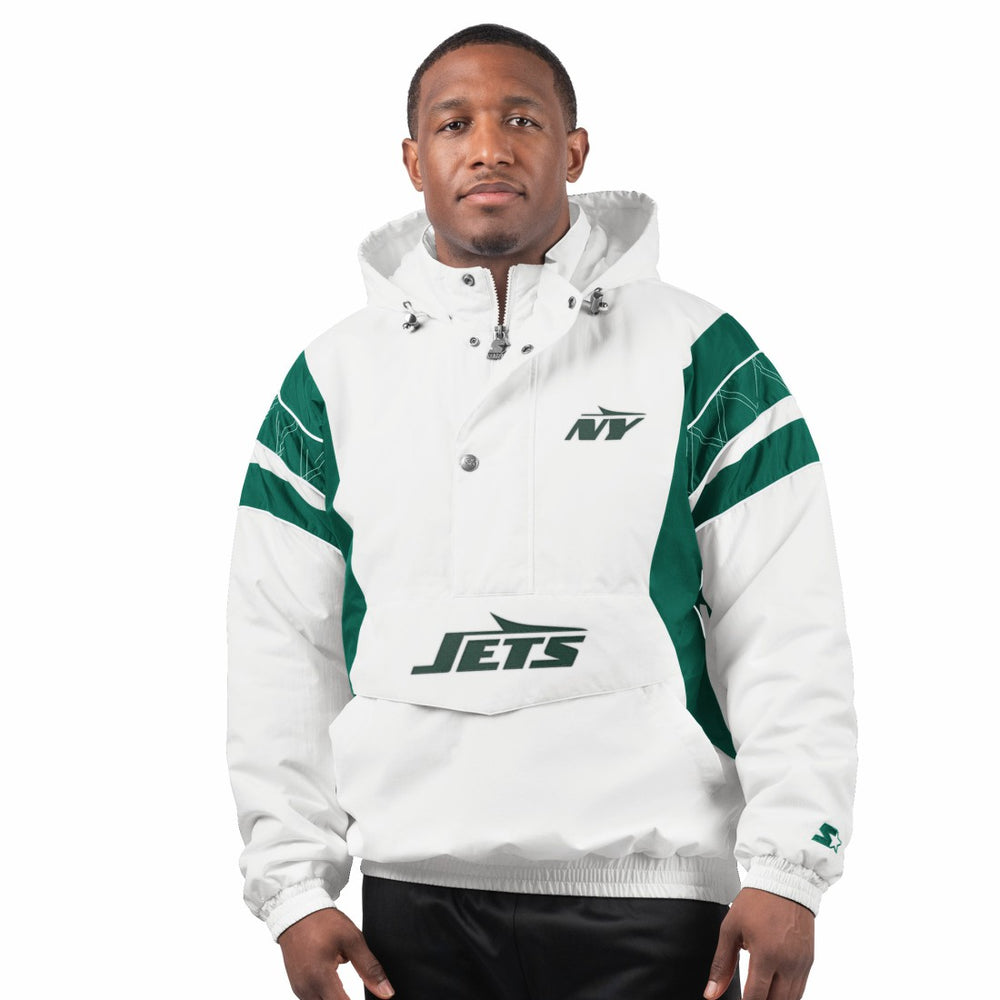 New York Jets Starter Gotham City Half-Zip Hoodie Jacket White