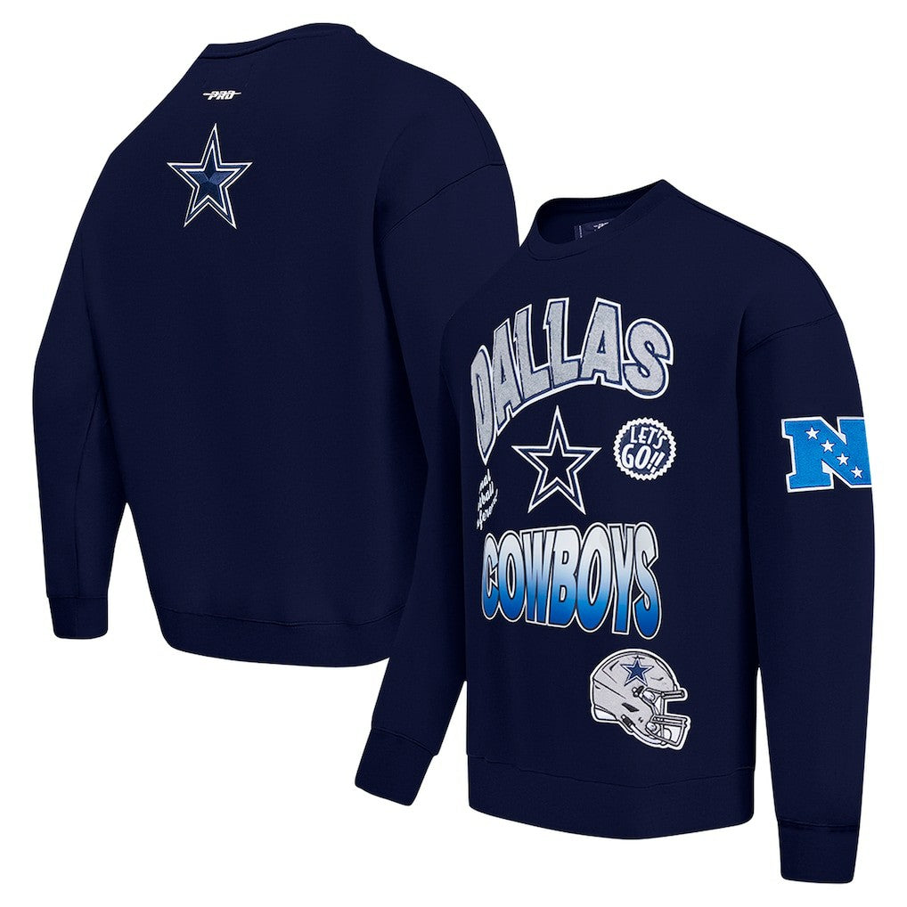 Dallas Cowboys Pro Standard Turn It Up Drop Shoulder Pullover Sweatshirt Navy
