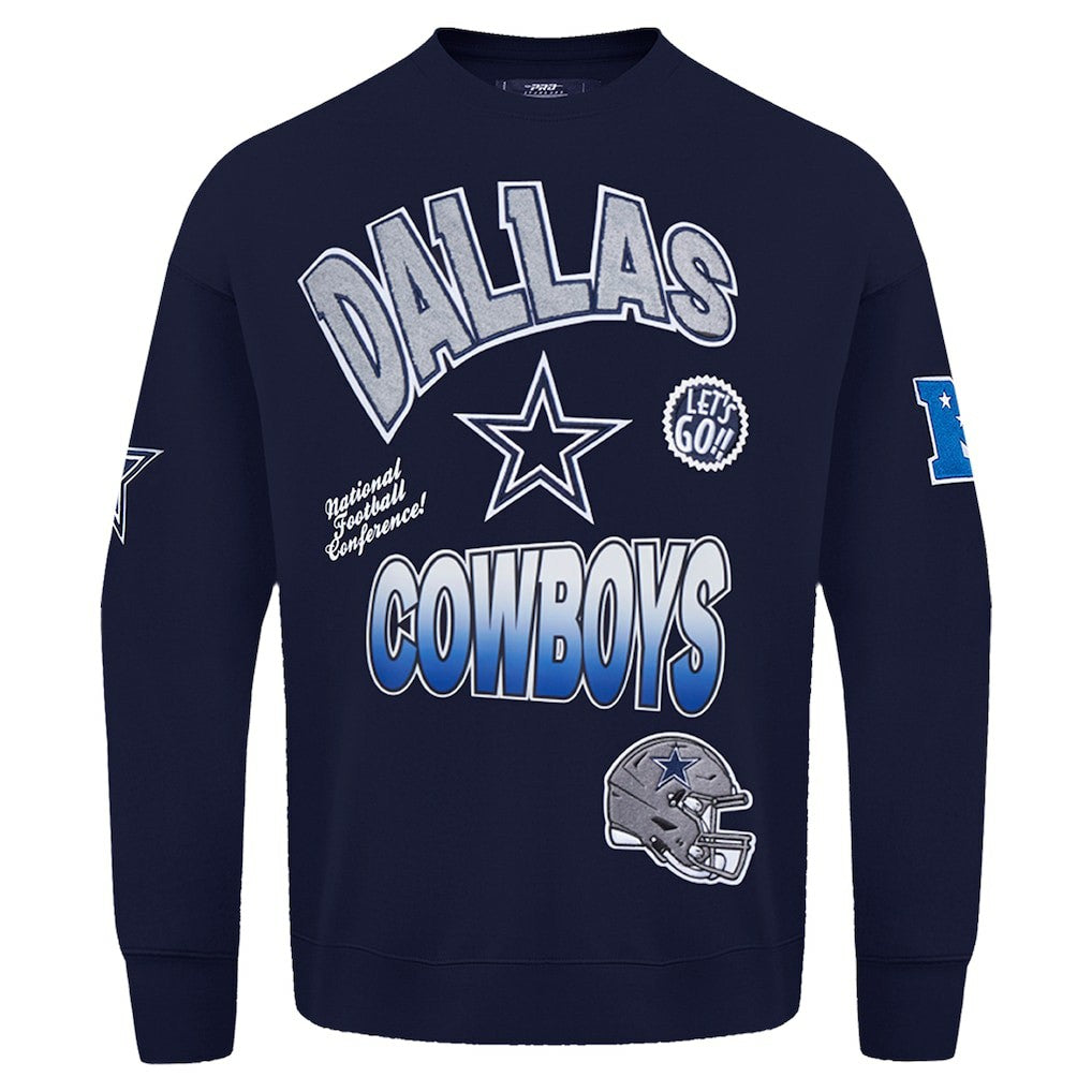 Dallas Cowboys Pro Standard Turn It Up Drop Shoulder Pullover Sweatshirt Navy