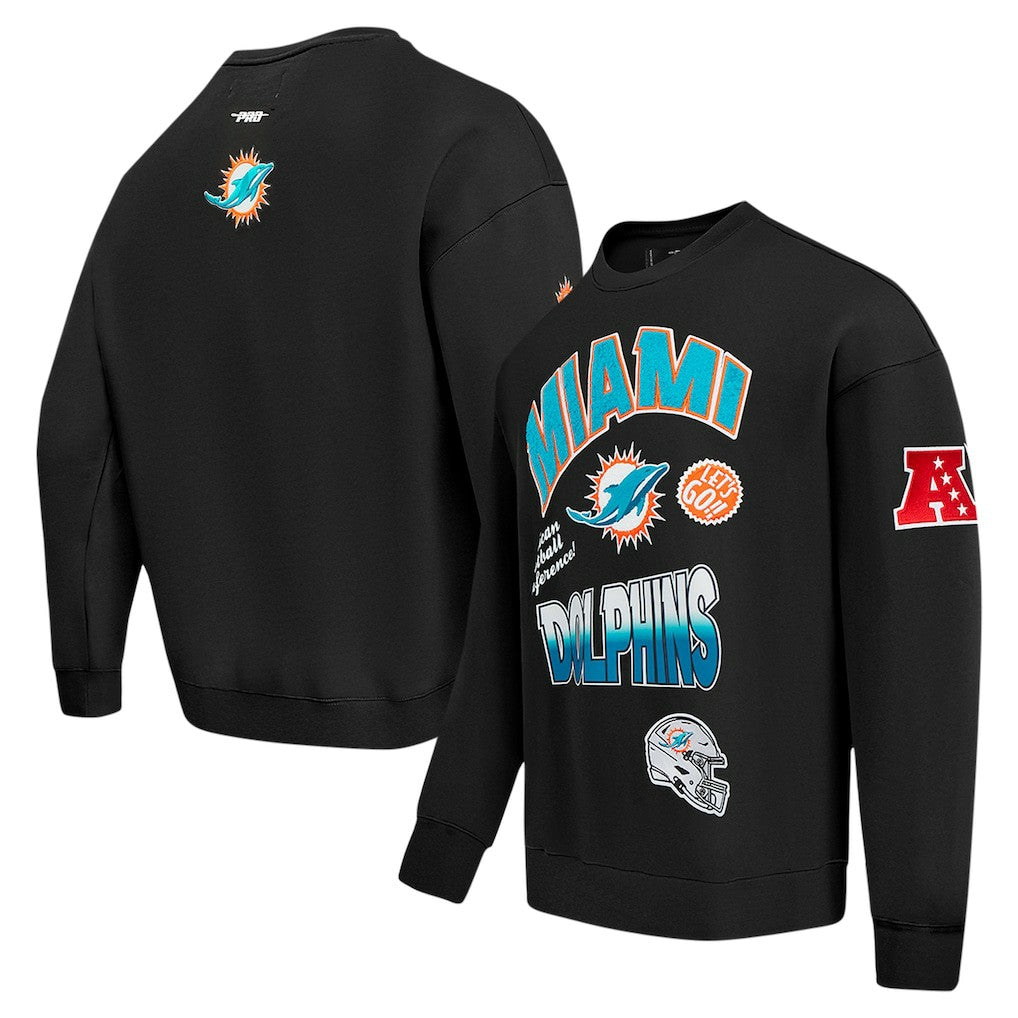 Miami Dolphins Pro Standard Turn It Up Drop Shoulder Pullover Sweatshirt Black