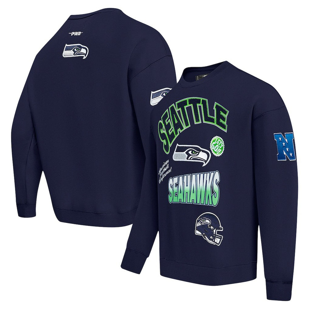 Seattle Seahawks Pro Standard Turn It Up Drop Shoulder Pullover Sweatshirt College Navy