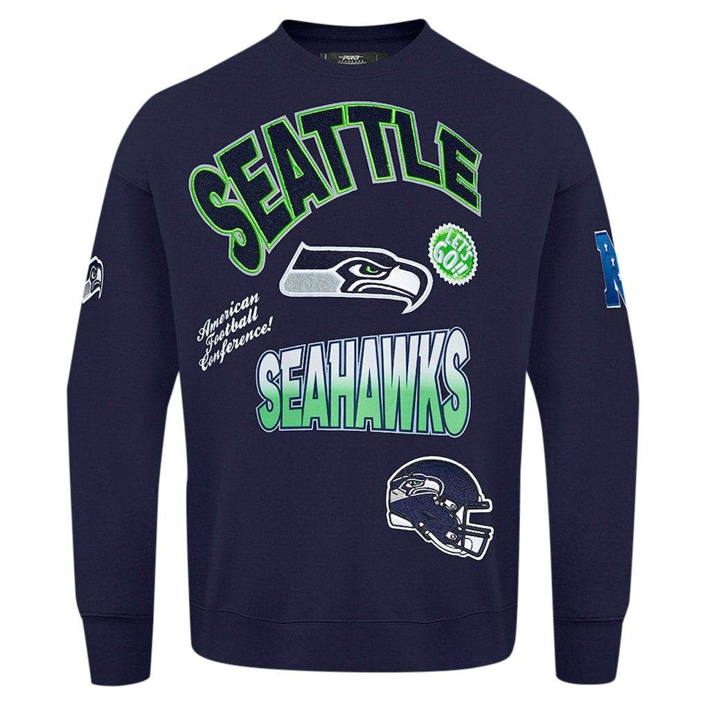 Seattle Seahawks Pro Standard Turn It Up Drop Shoulder Pullover Sweatshirt College Navy