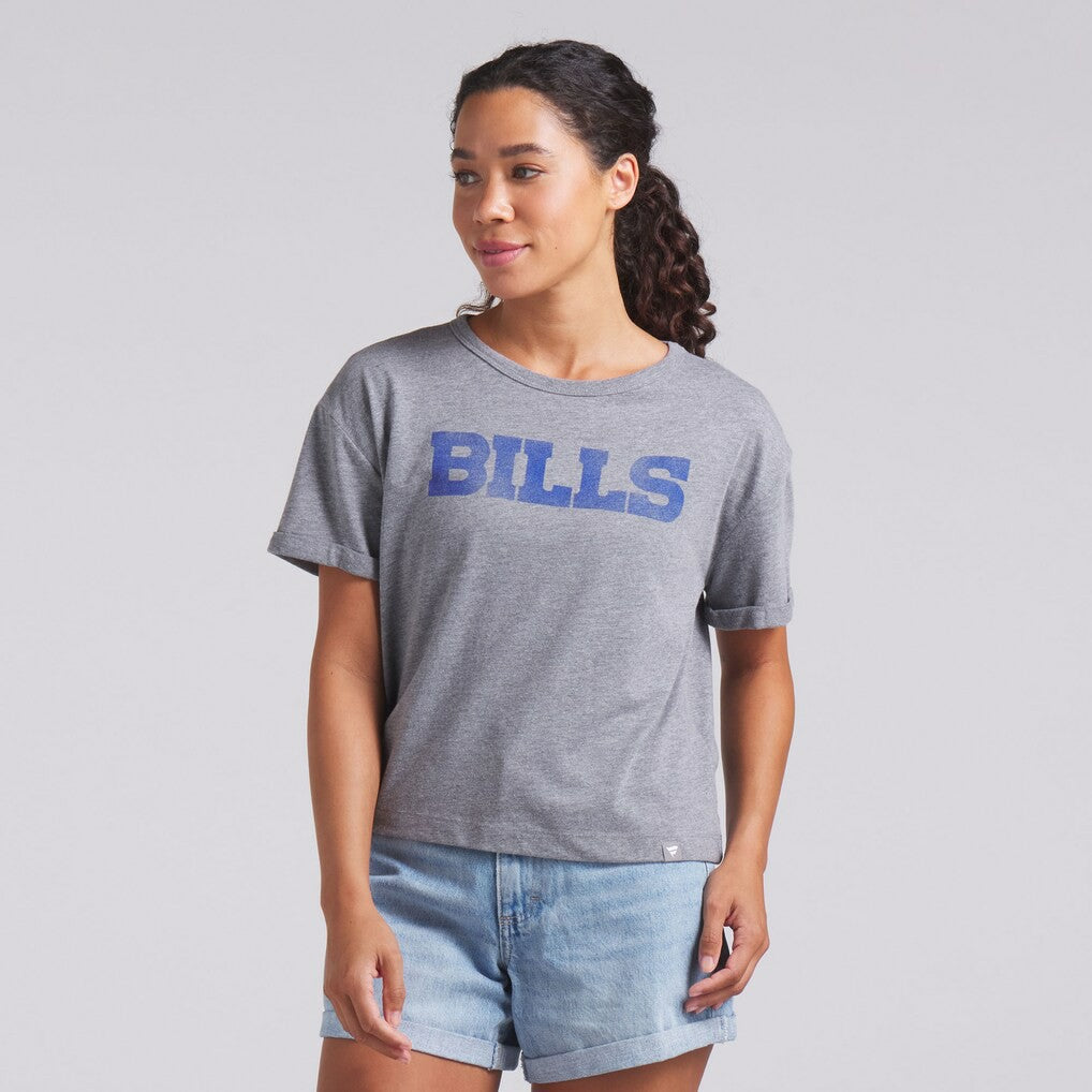 Buffalo Bills Women's Swing Pass Tri-Blend Boxy T-Shirt Heather Gray